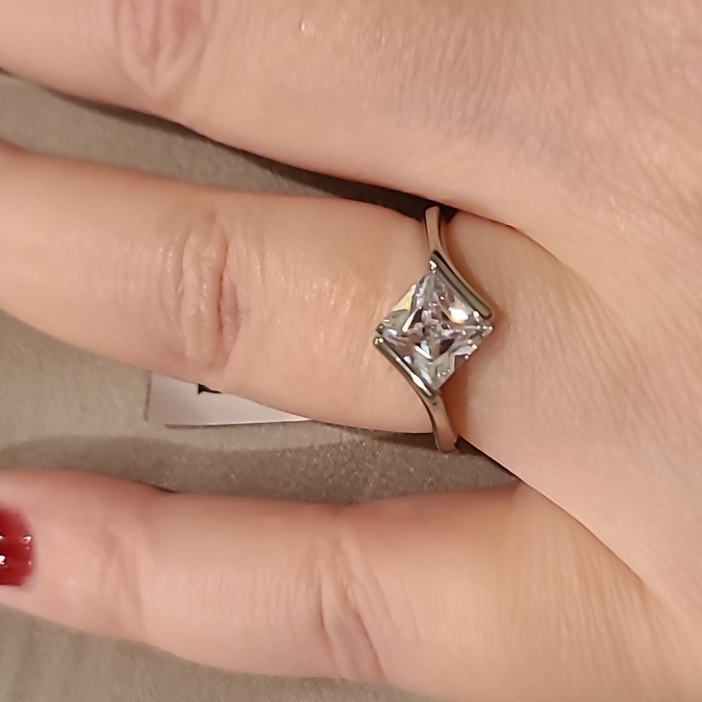 Cubic Zirconia Square Stone Stainless Steel Ring
